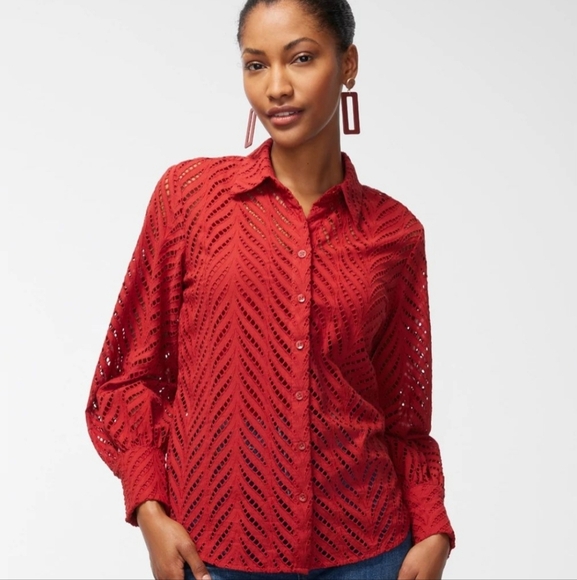 Chico's Tops - Chico's Womem's Poplin Cutwork Cotton Bohemian Shirt. Burnt Orange Size 3/XL